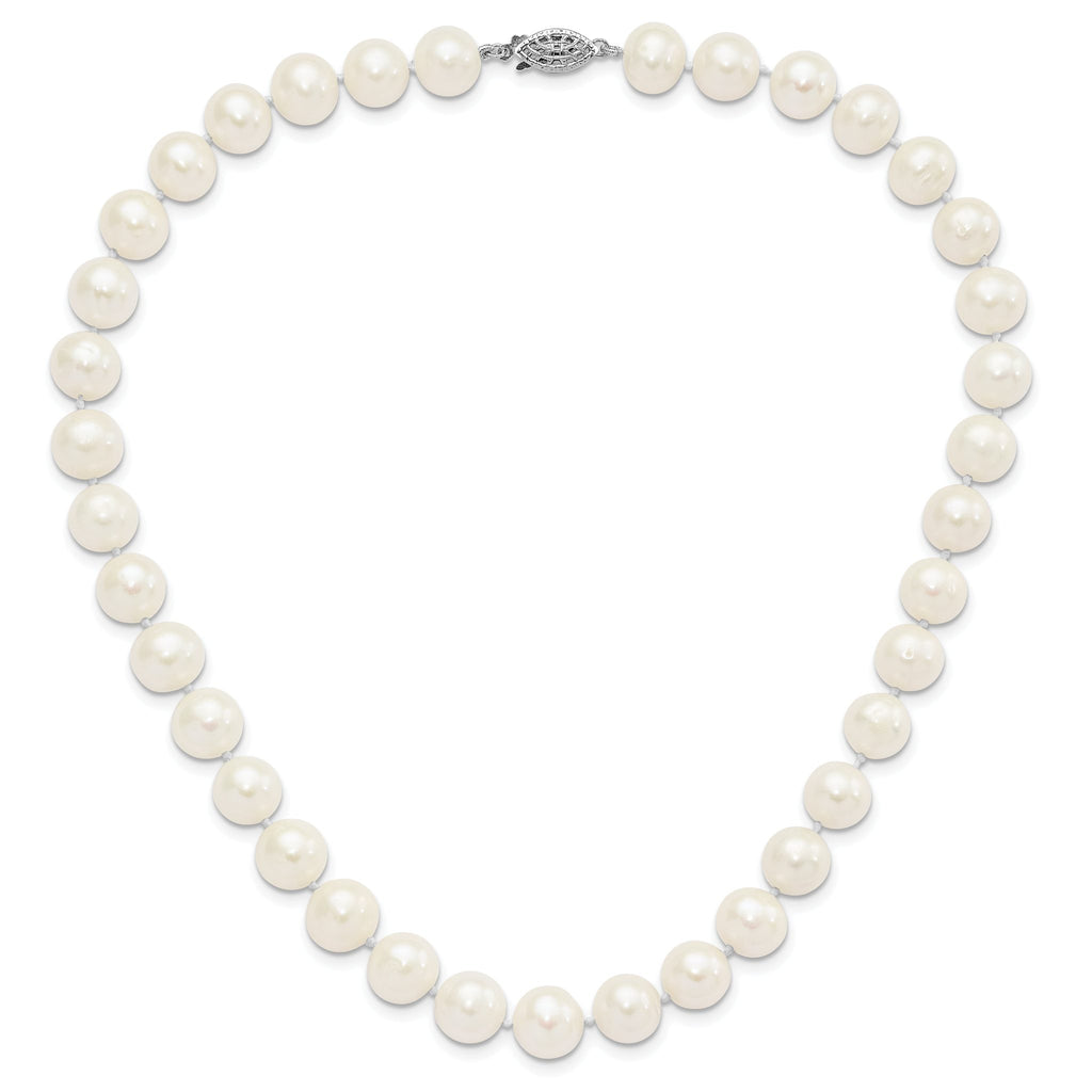 Sterling Silver Rhodium-plated 10-11mm White Near-Round Freshwater Cultured Pearl 16 inch Necklace