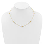 14K w/White Rhodium Polished / Beaded Station Necklace