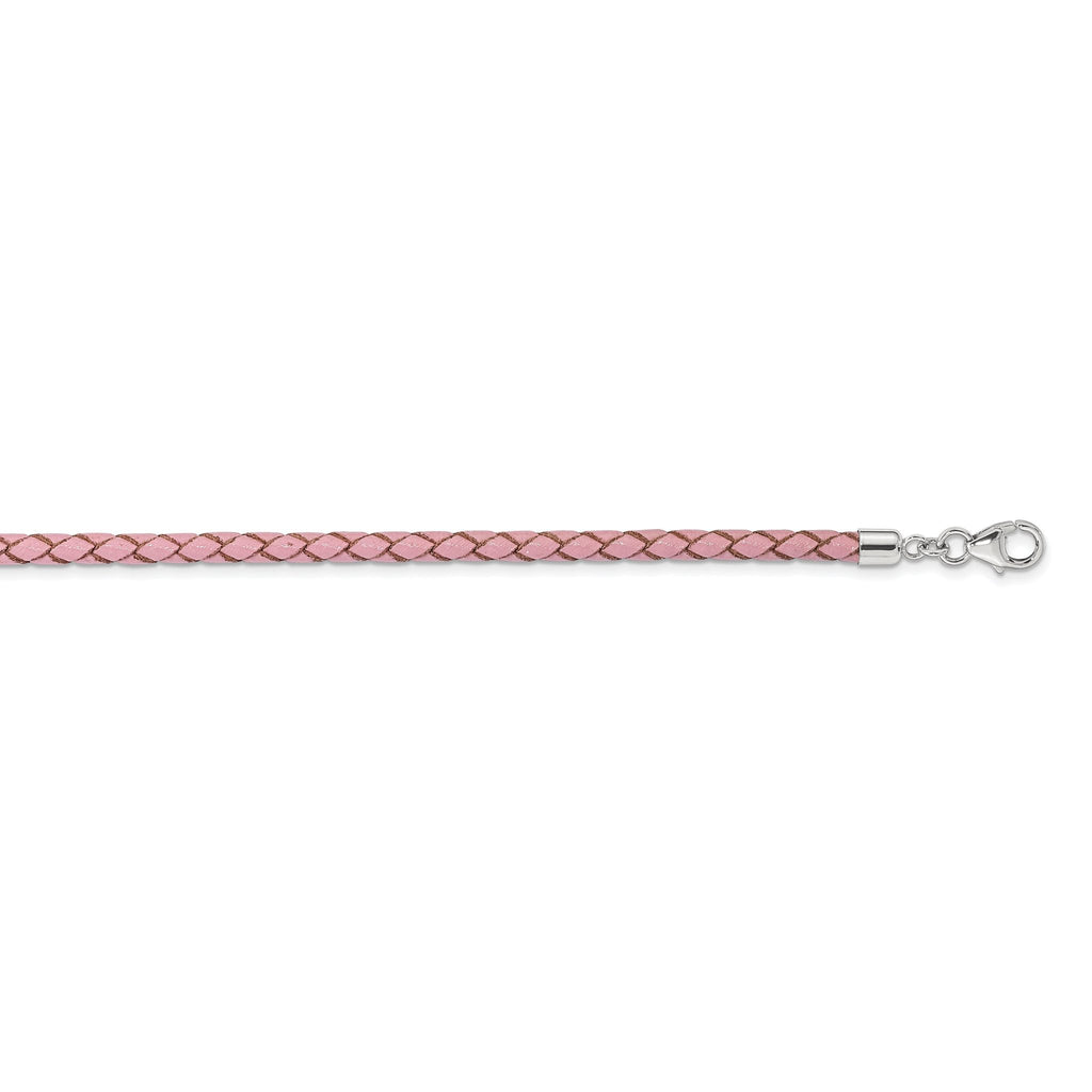 SS Reflections Pink Leather Rh-plated 14in With 2in ext Choker/Wrap Bracelet