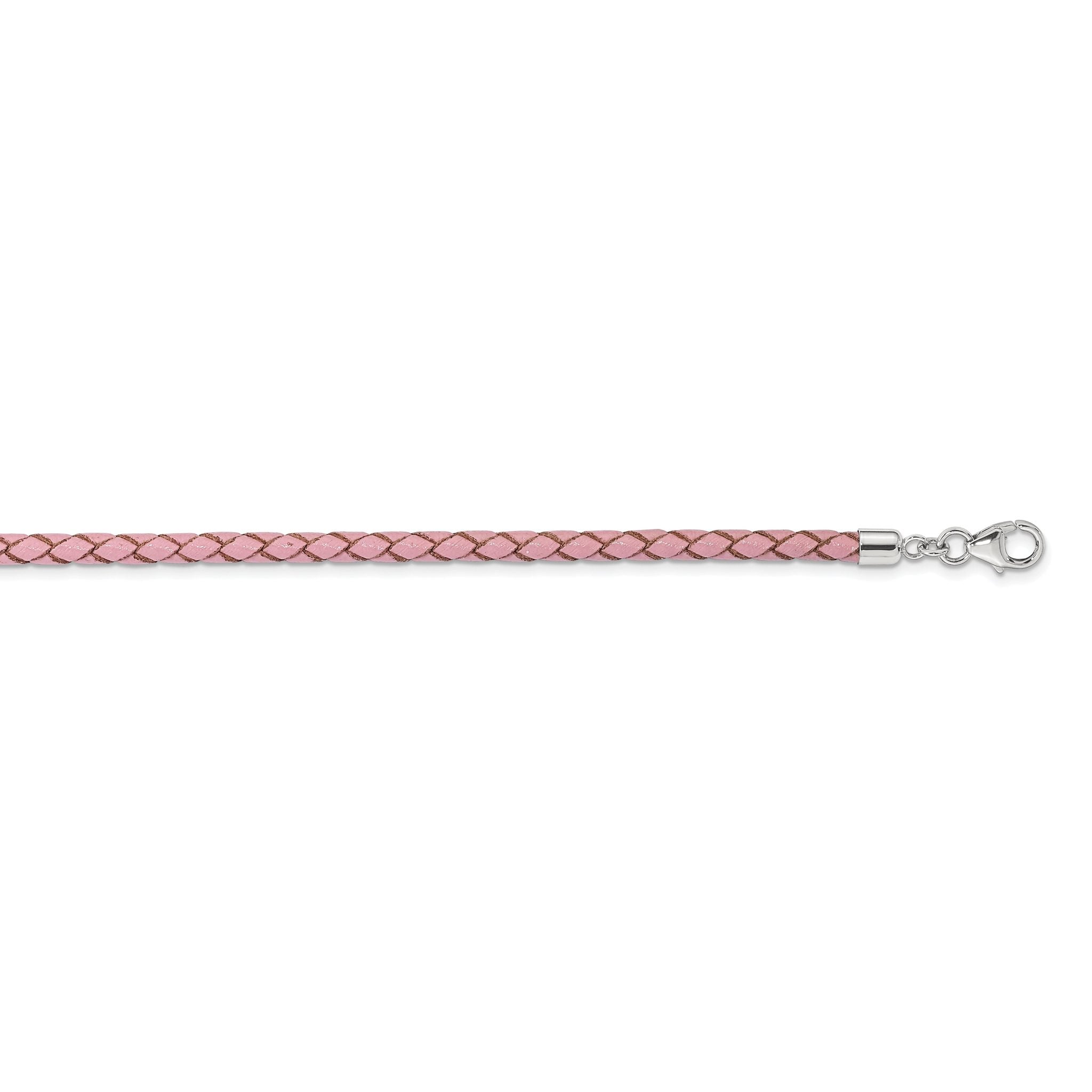 SS Reflections Pink Leather Rh-plated 14in With 2in ext Choker/Wrap Bracelet
