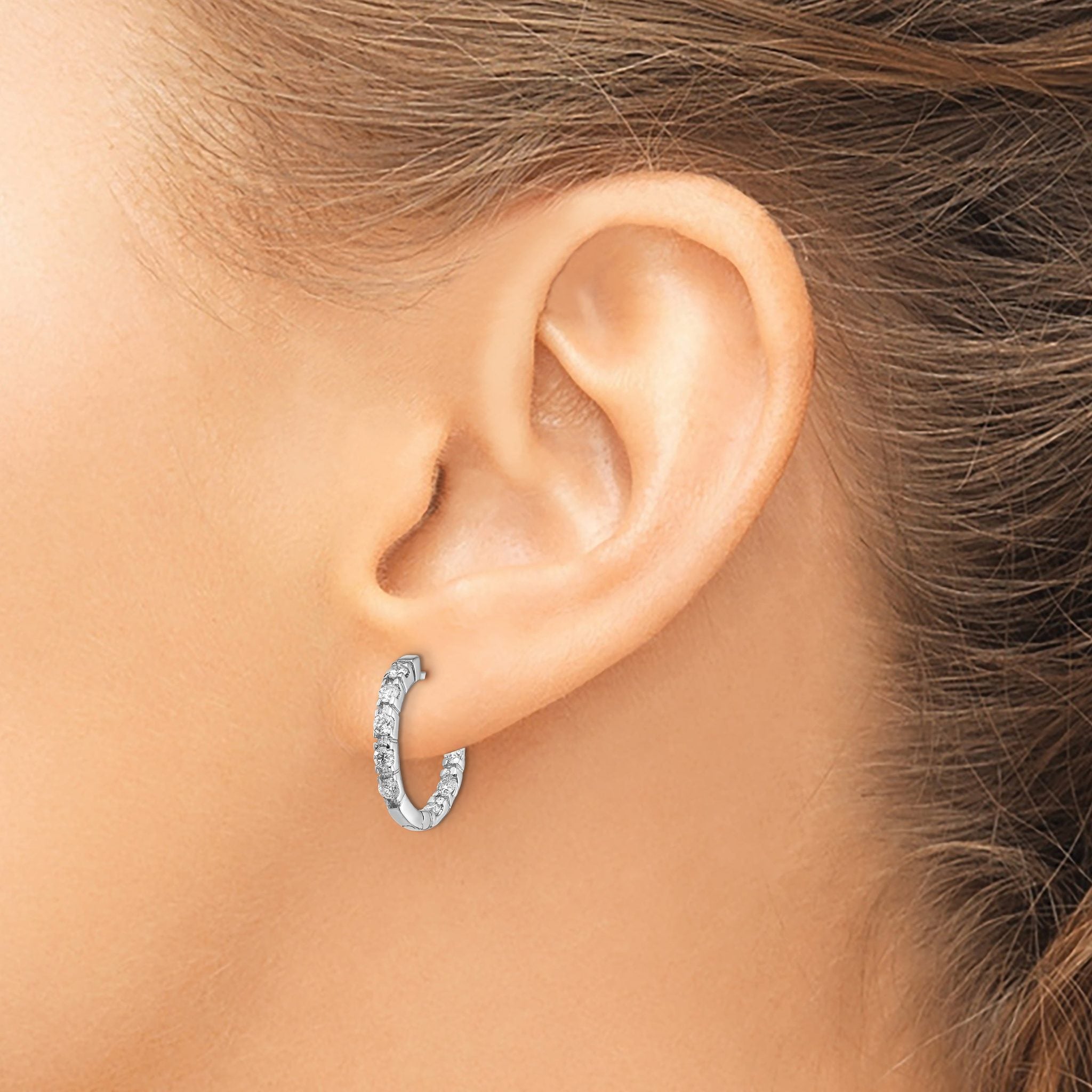 14k White Gold 5/8 carat AAA Diamond In/Out Hinged Hoop Earrings Secondary image