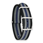 Striped Ballistic Nylon Watch Band in Black, Grey & Navy, 20mm