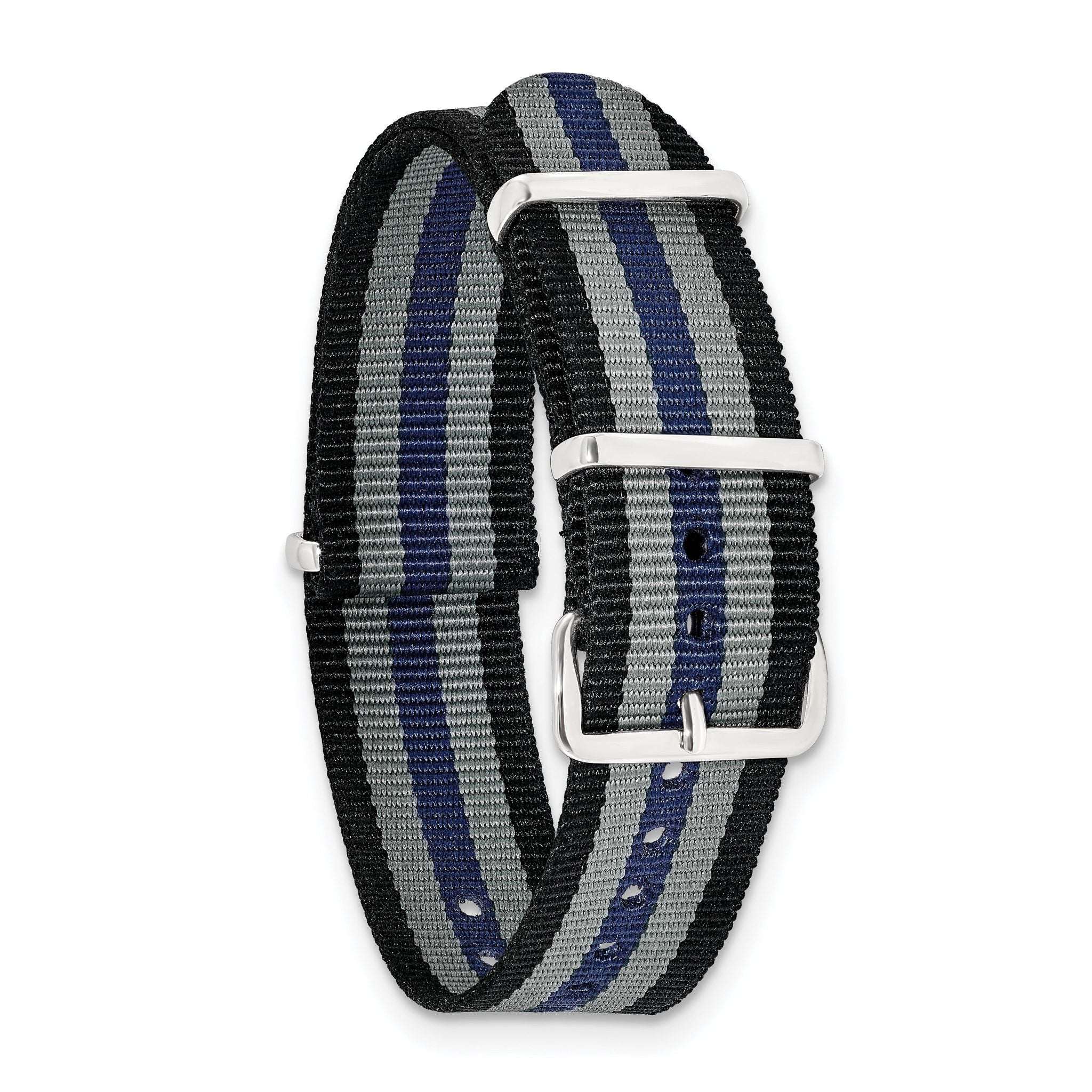 Striped Ballistic Nylon Watch Band in Black, Grey & Navy, 20mm