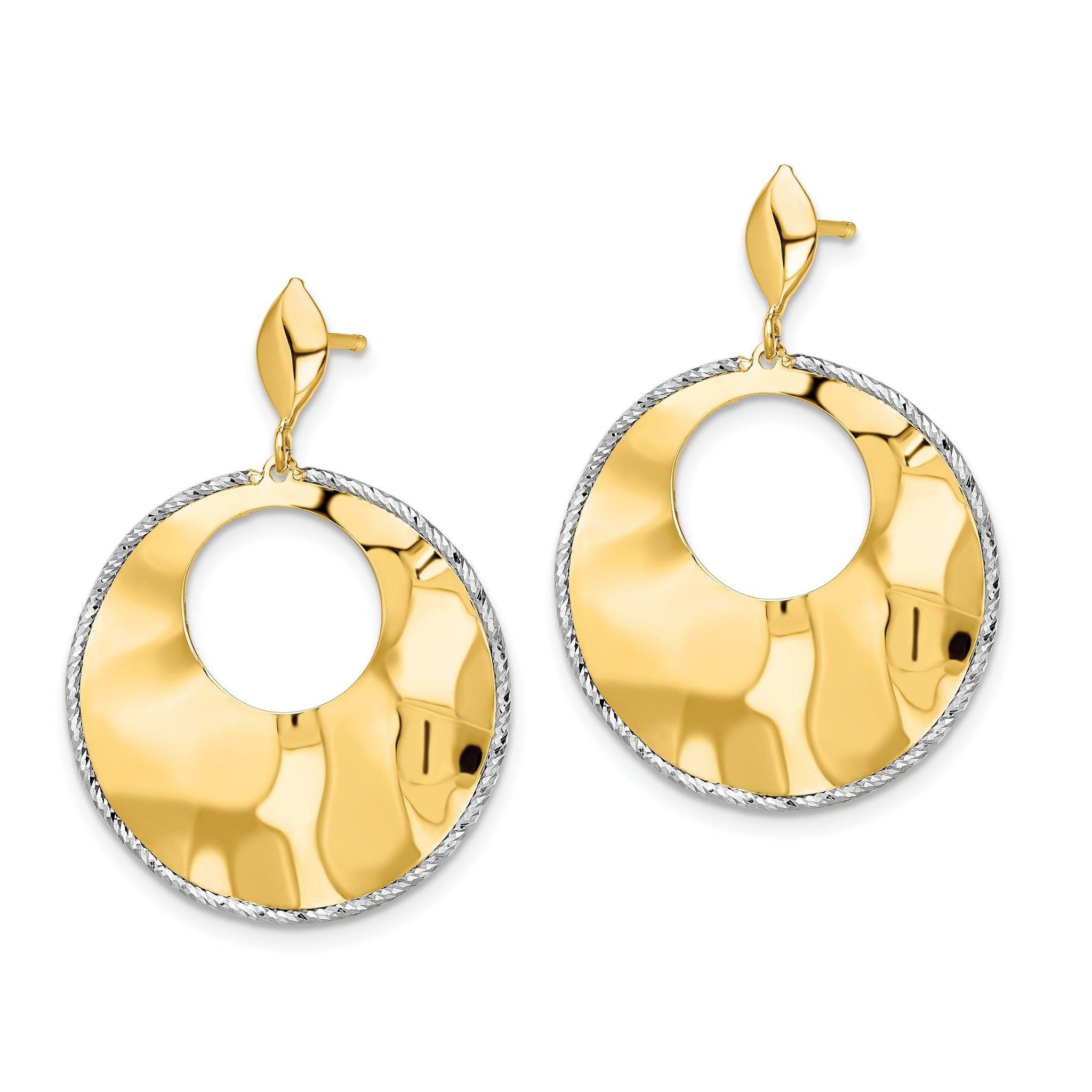 14k Two-tone Polished Textured Post Dangle Earrings Secondary image