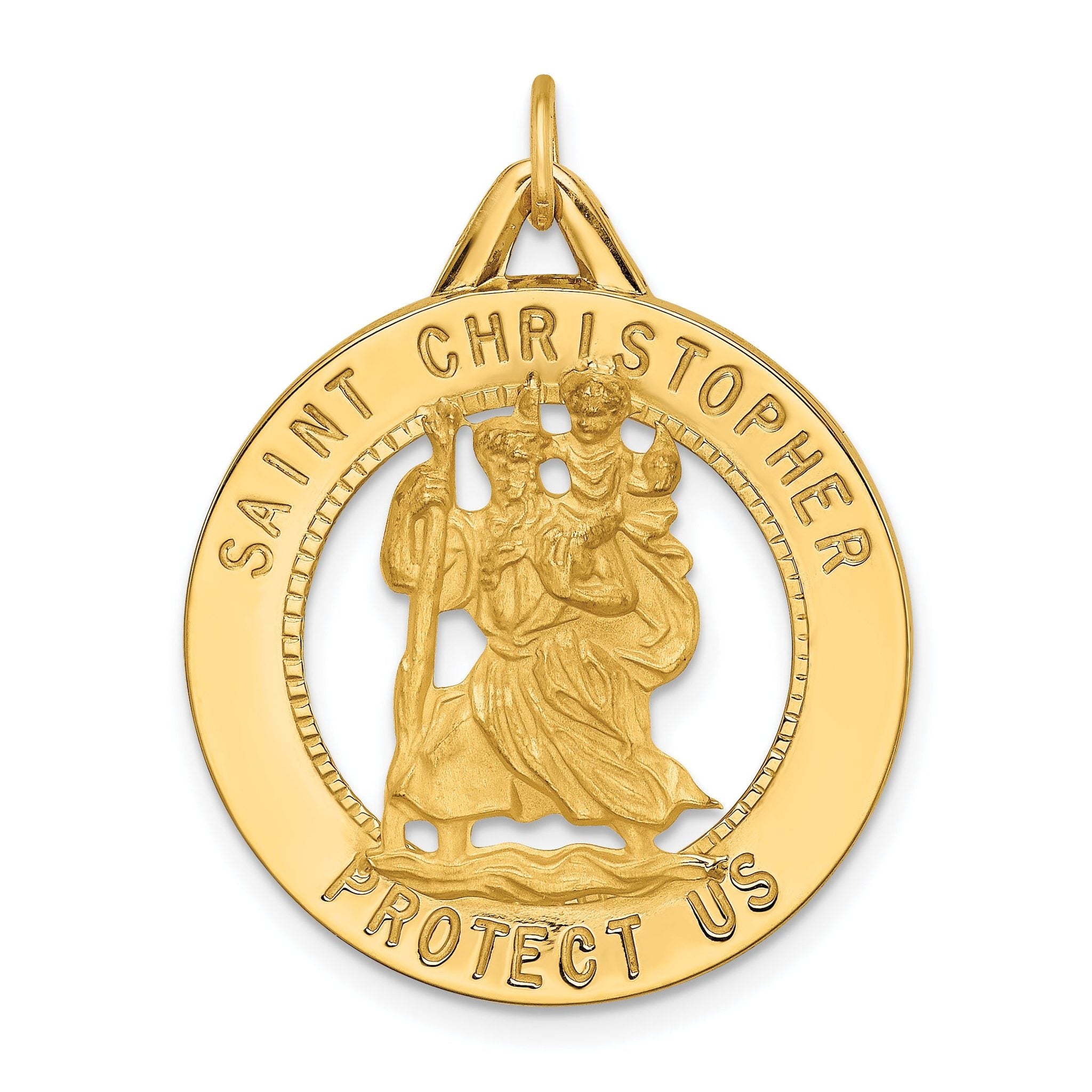 14k Solid Polished/Satin Round Cut-out St. Christopher Medal Main image