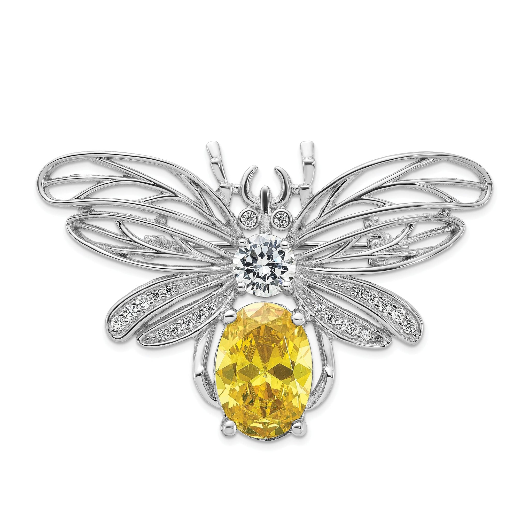 Cheryl M Sterling Silver Rhodium-plated Brilliant-cut Yellow and White CZ Bee Pin