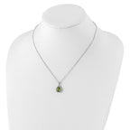 Sterling Silver Rhodium Polished Simulated Peridot & CZ Necklace