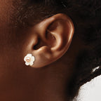10k 3-4mm Pink Freshwater Cultured Pearl with 10mm Mother of Pearl Flower Post Earrings