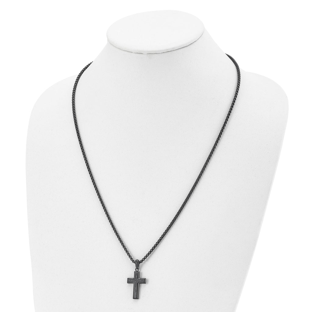 Dark Grey IP Cross Pendant Necklace in Stainless Steel
