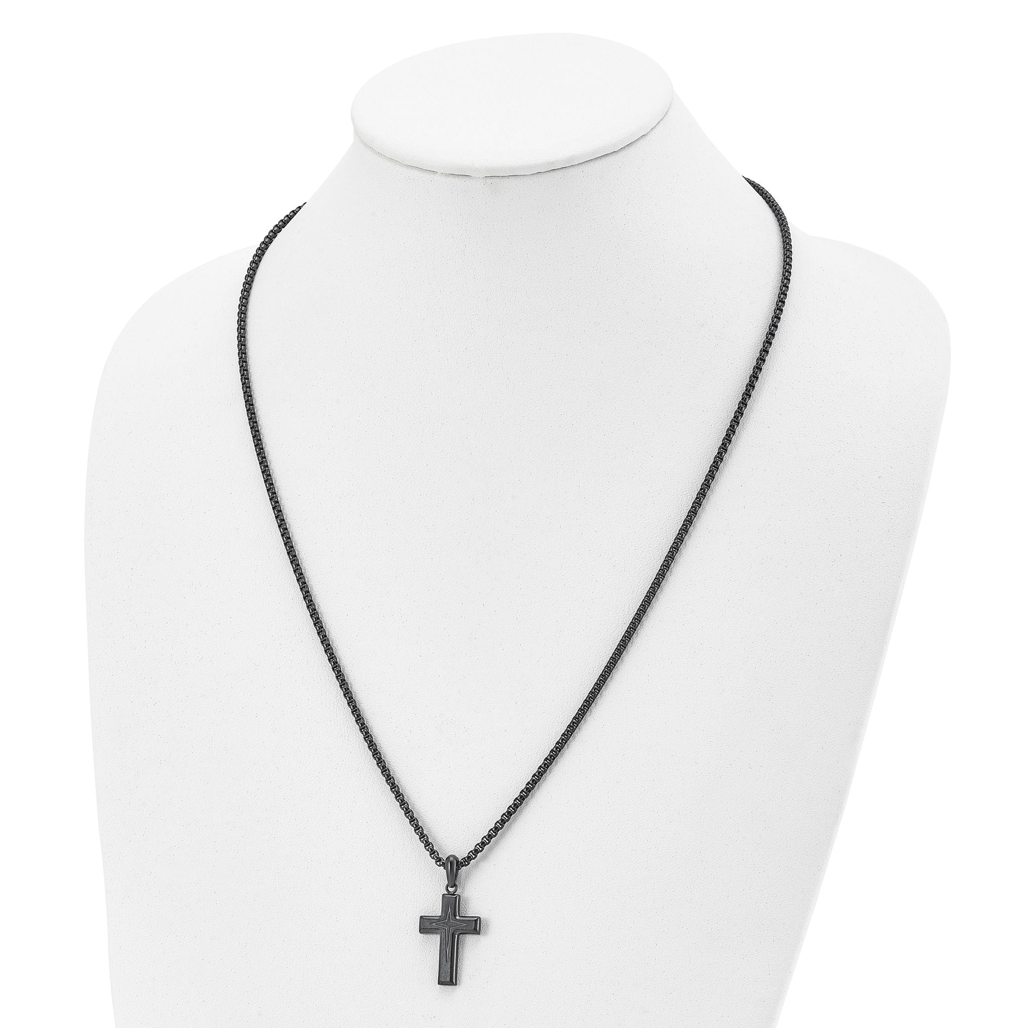 Dark Grey IP Cross Pendant Necklace in Stainless Steel
