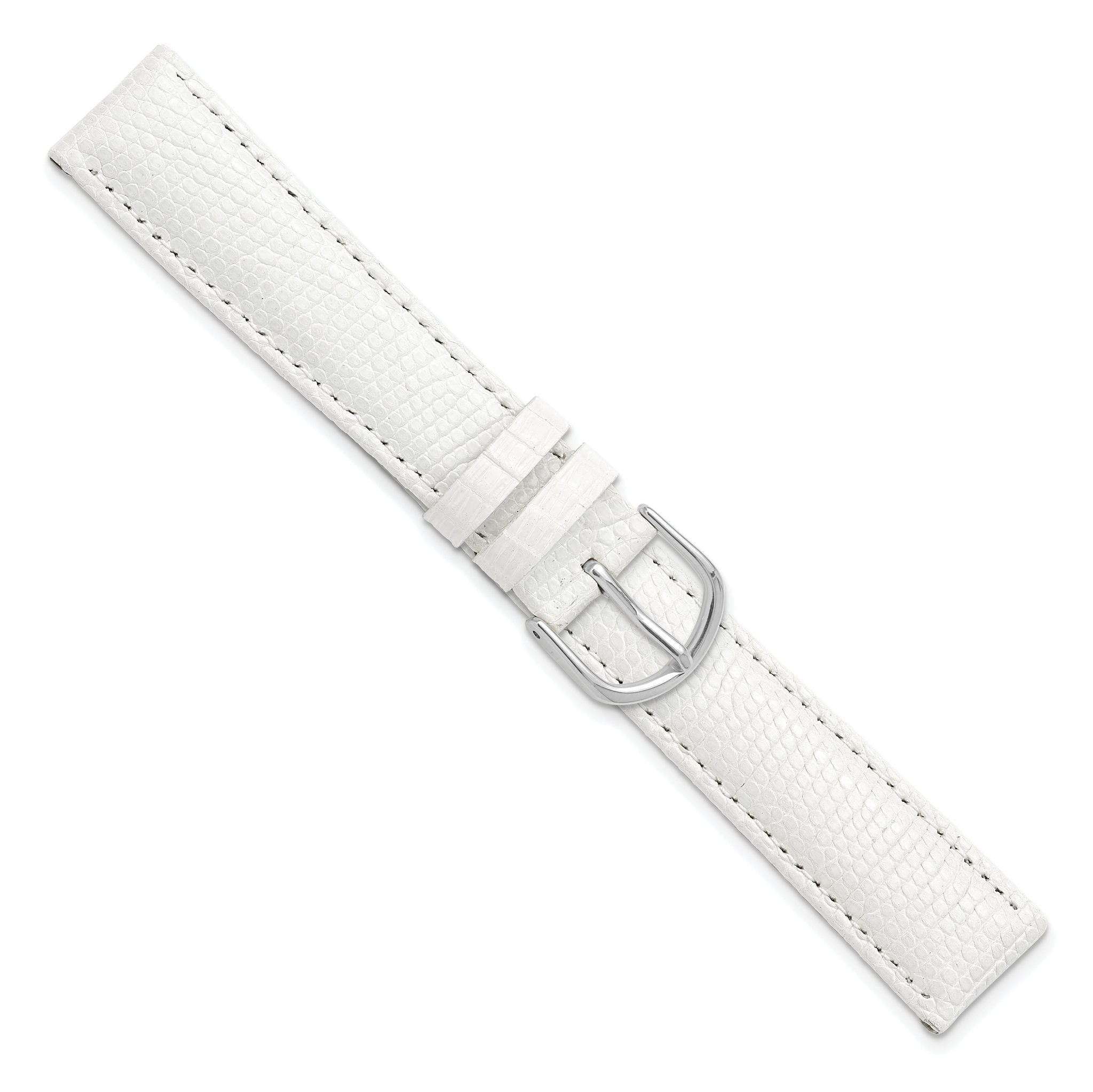 20mm White Genuine Lizard Leather with Silver-tone Buckle 7.5 inch Watch Band