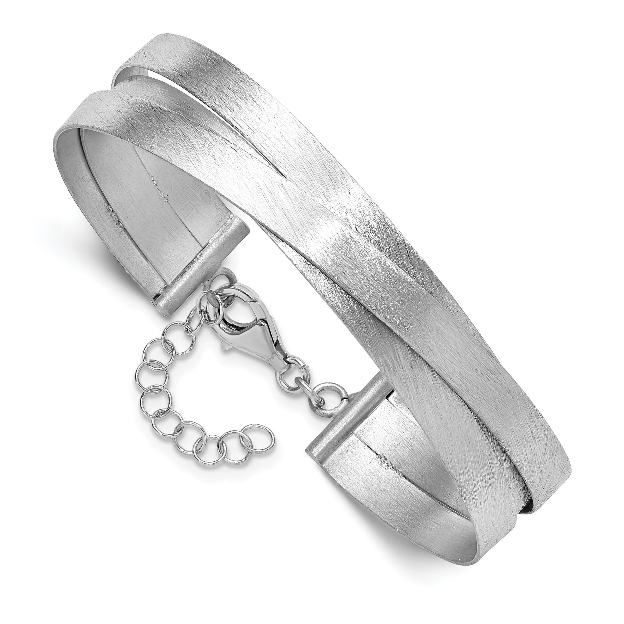 Sterling Silver RH-plate Scratch Finish w/Safety Clasp Bangle Main image