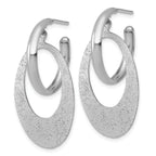Sterling Silver Rhodium-plated Polished and Brushed Oval Dangle C-Hoop Post Earrings