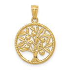 14K Yellow Gold Polished Tree of Life Pendant with Textured Design