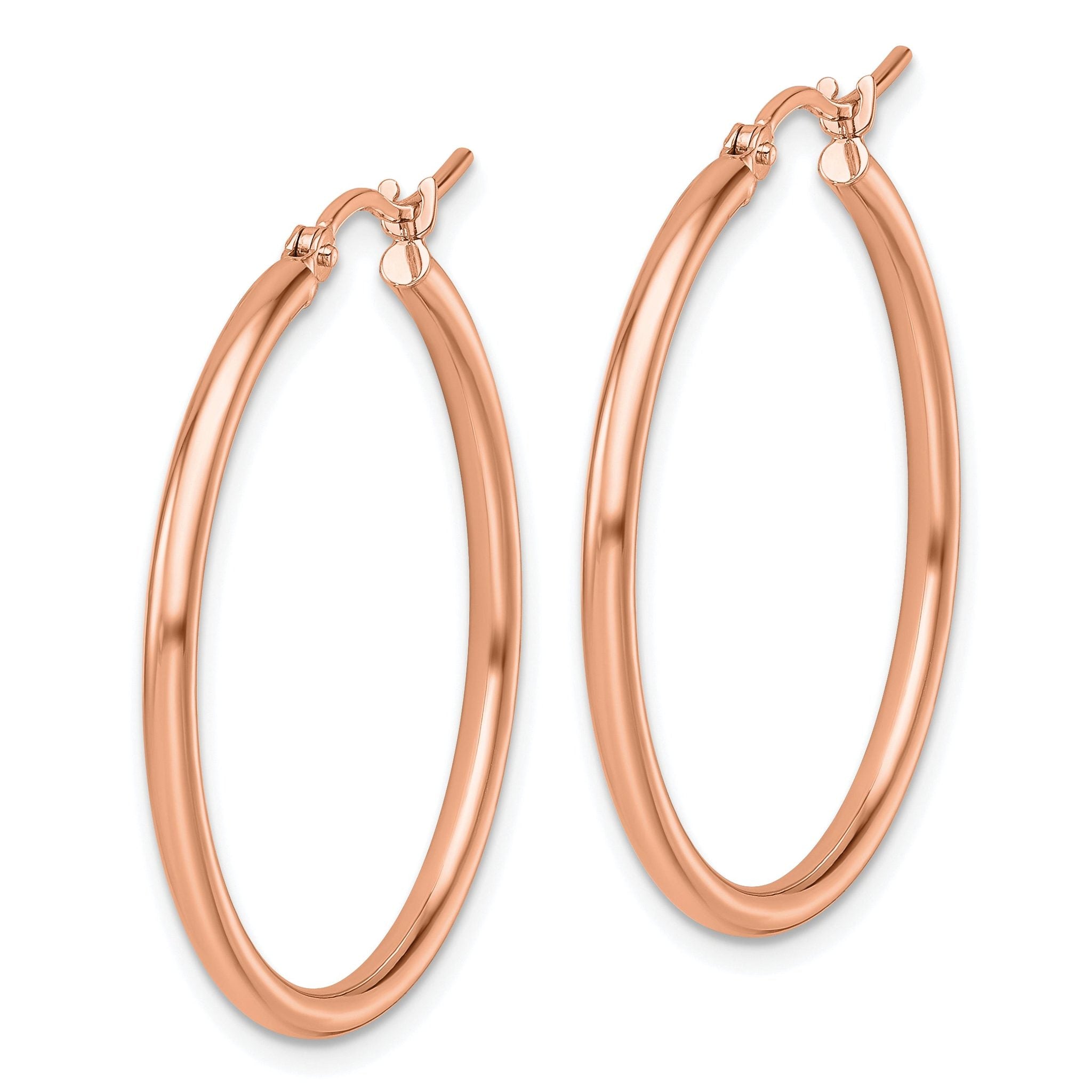 14K Rose Gold 2x30mm Polished Hoop Earrings Secondary image