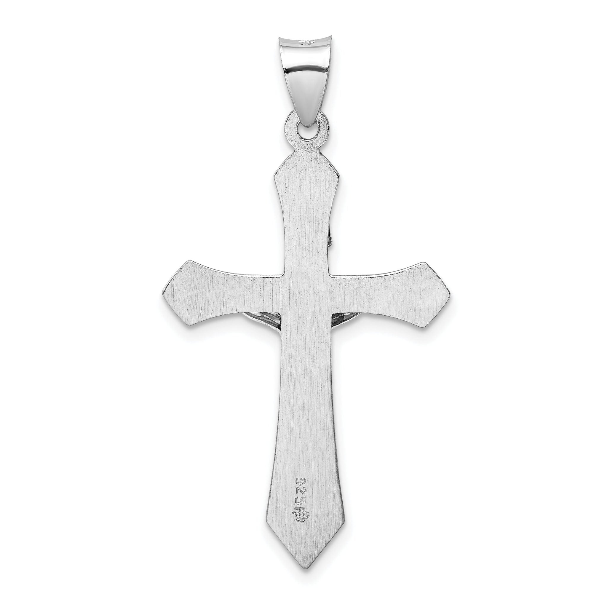 Sterling Silver 925 INRI Crucifix Pendant with Rhodium Plated Polished Finish