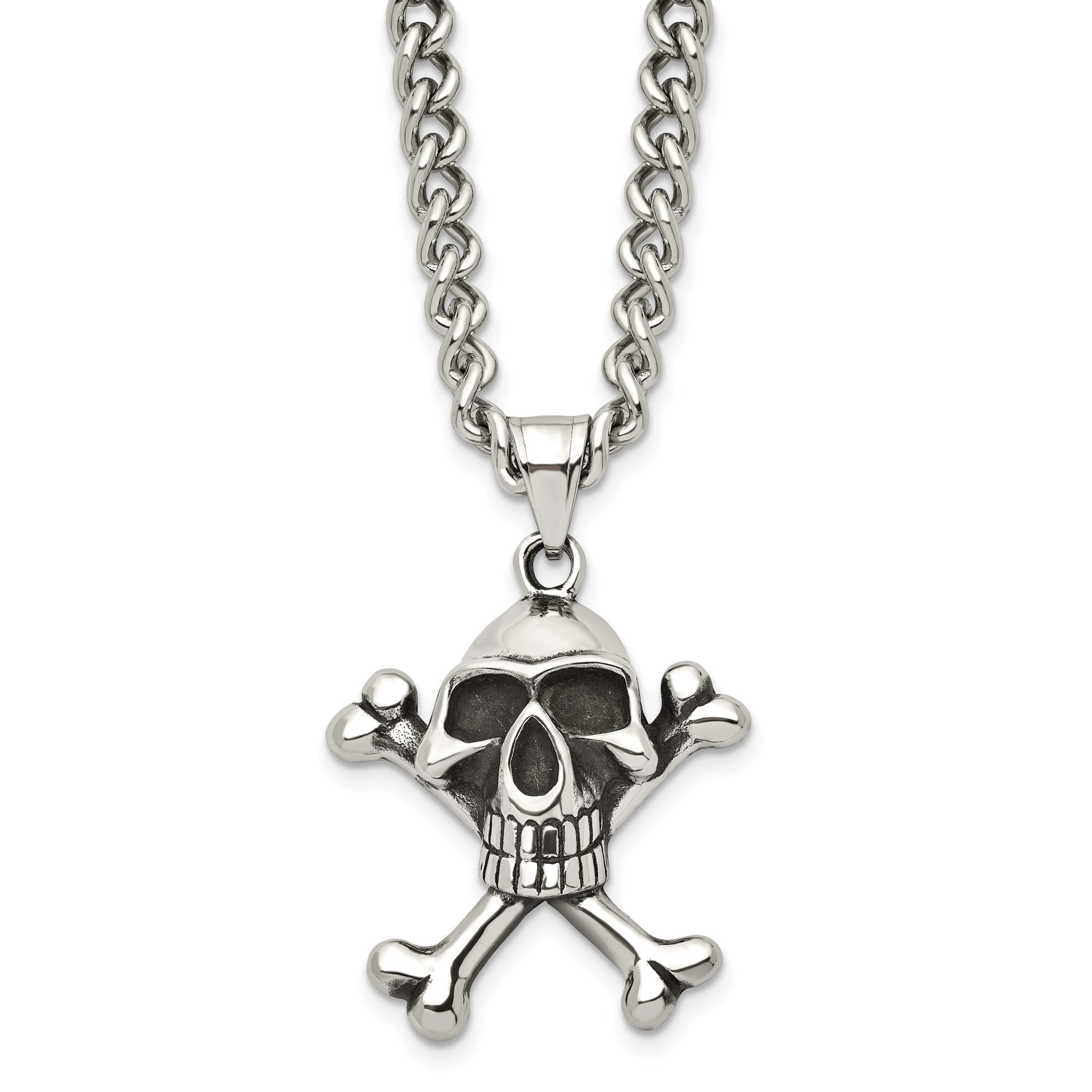 Skull and Crossbones Pendant Necklace in Stainless Steel Main image