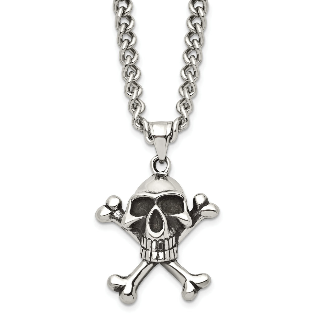Skull and Crossbones Pendant Necklace in Stainless Steel