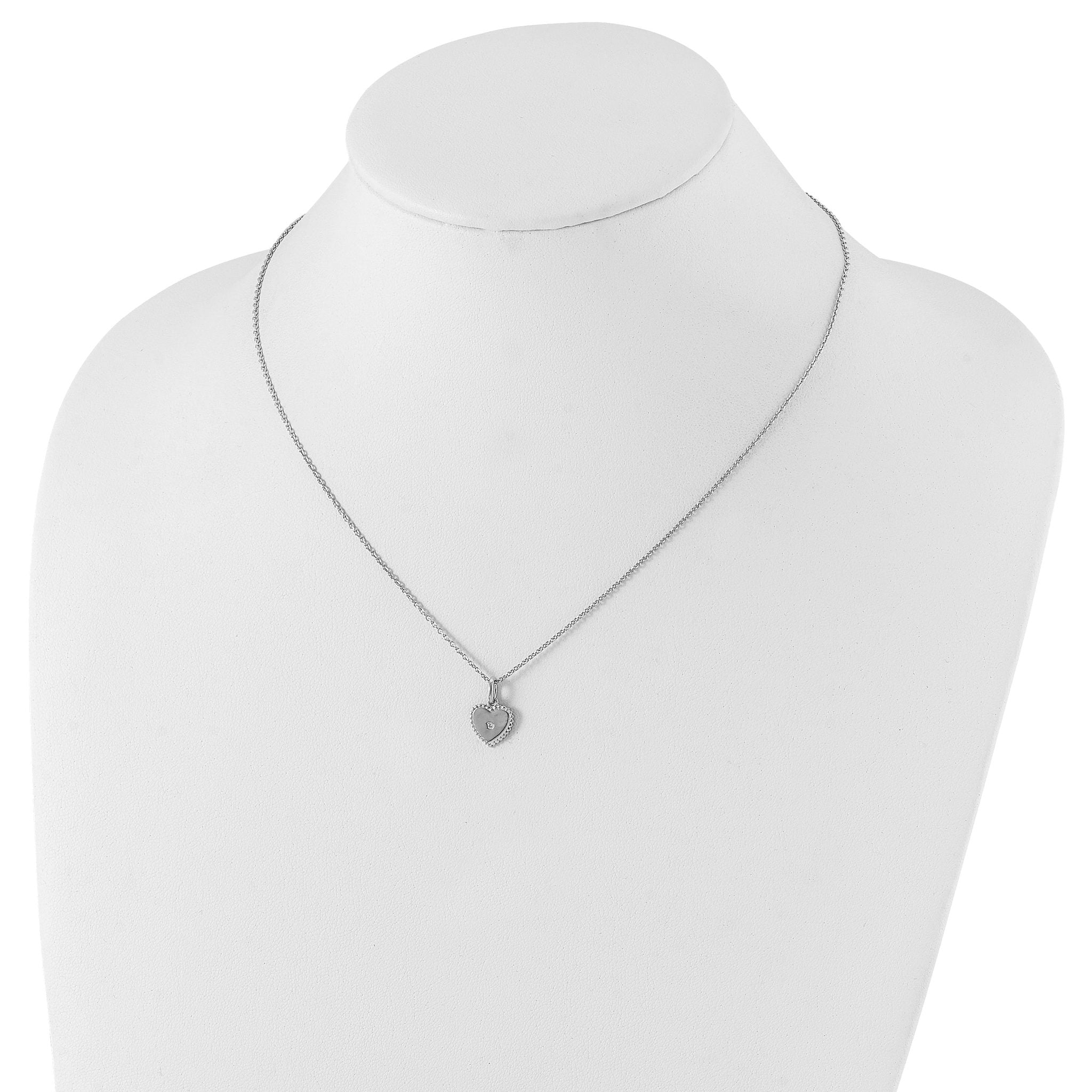 Sophia Jewelers 925 Sterling Silver Diamond Heart Necklace with Polished Rhodium Finish