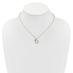 Sterling Silver Rhodium-plated Polished Mother of Pearl Shell and CZ Starfish 16 Inch with 2 Inch Extension Necklace