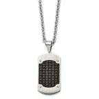 Brushed Dog Tag Necklace in Stainless Steel with Black Leather Inlay