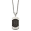 Brushed Dog Tag Necklace in Stainless Steel with Black Leather Inlay