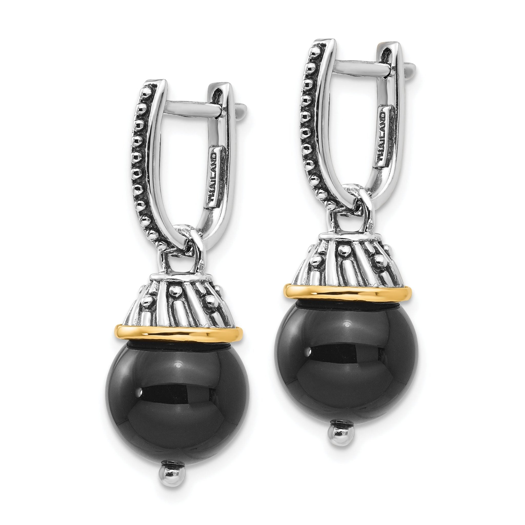 Sophia Jewelers Sterling Silver & 14K Gold Onyx Dangle Earrings Secondary image