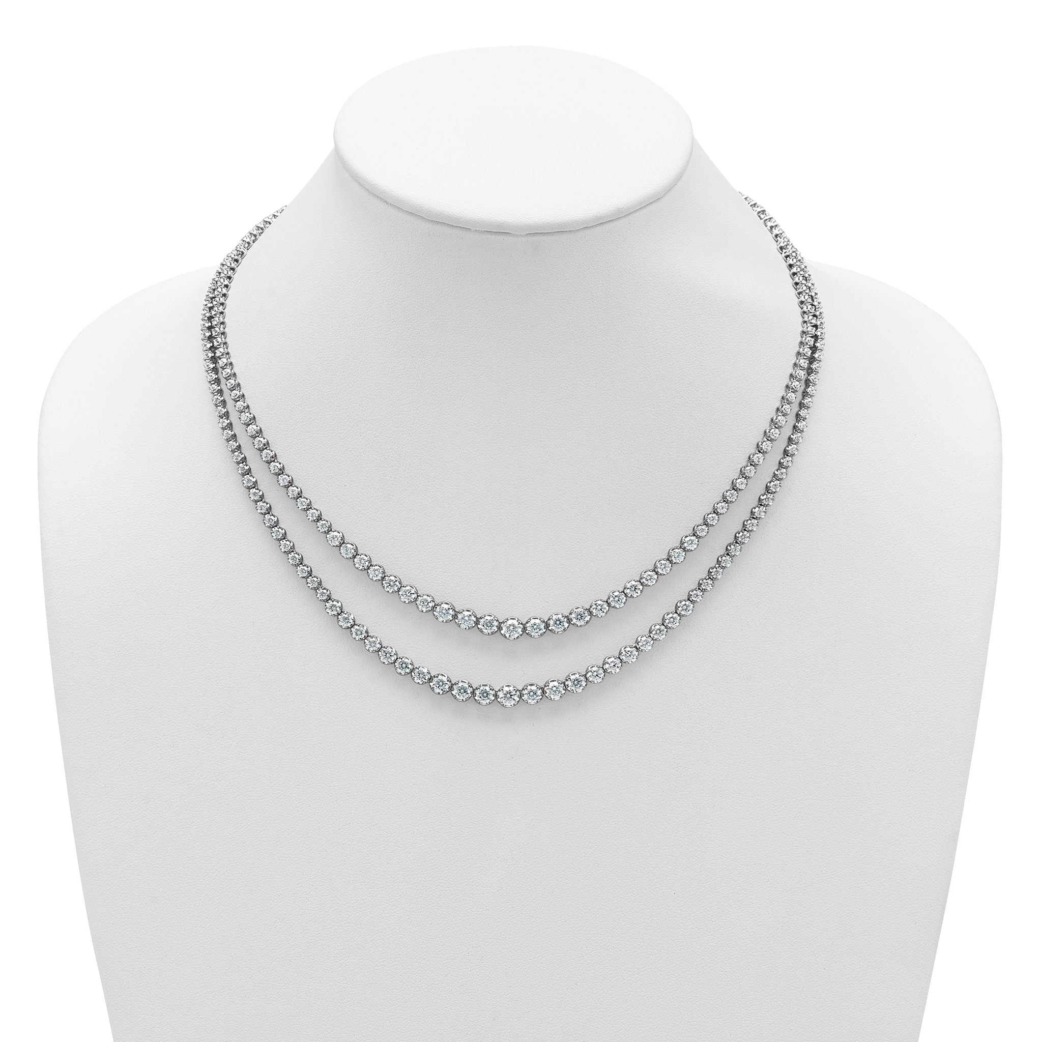 14k White Gold 14 7/8 carat Lab Grown Diamond VS/SI+ G+ Complete 18 inch Graduated Layered Tennis Necklace