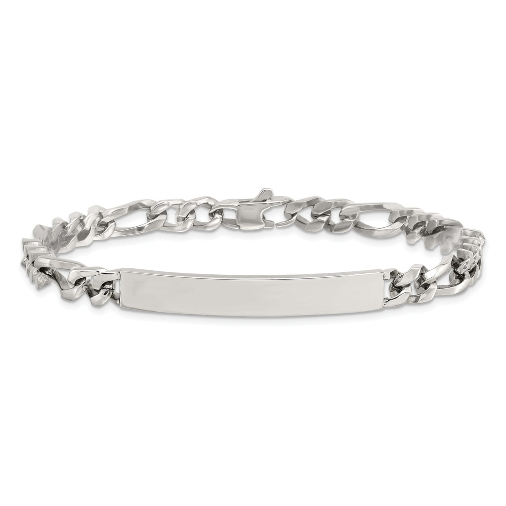 Stainless Steel Polished Figaro Chain ID Bracelet for Men