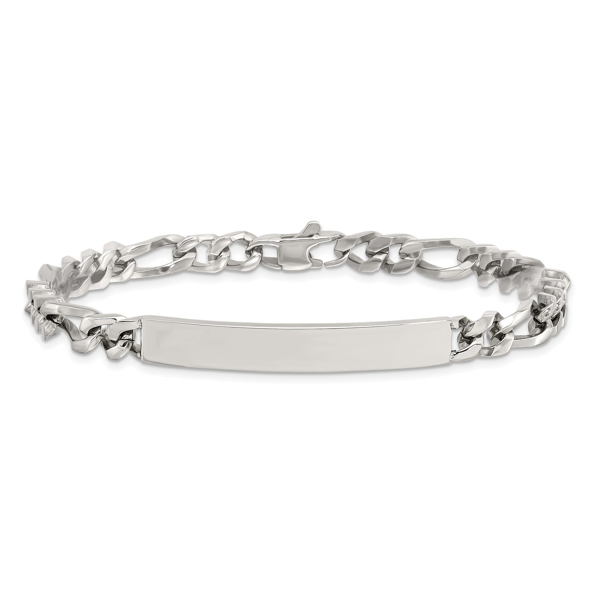Stainless Steel Polished Figaro Chain ID Bracelet for Men