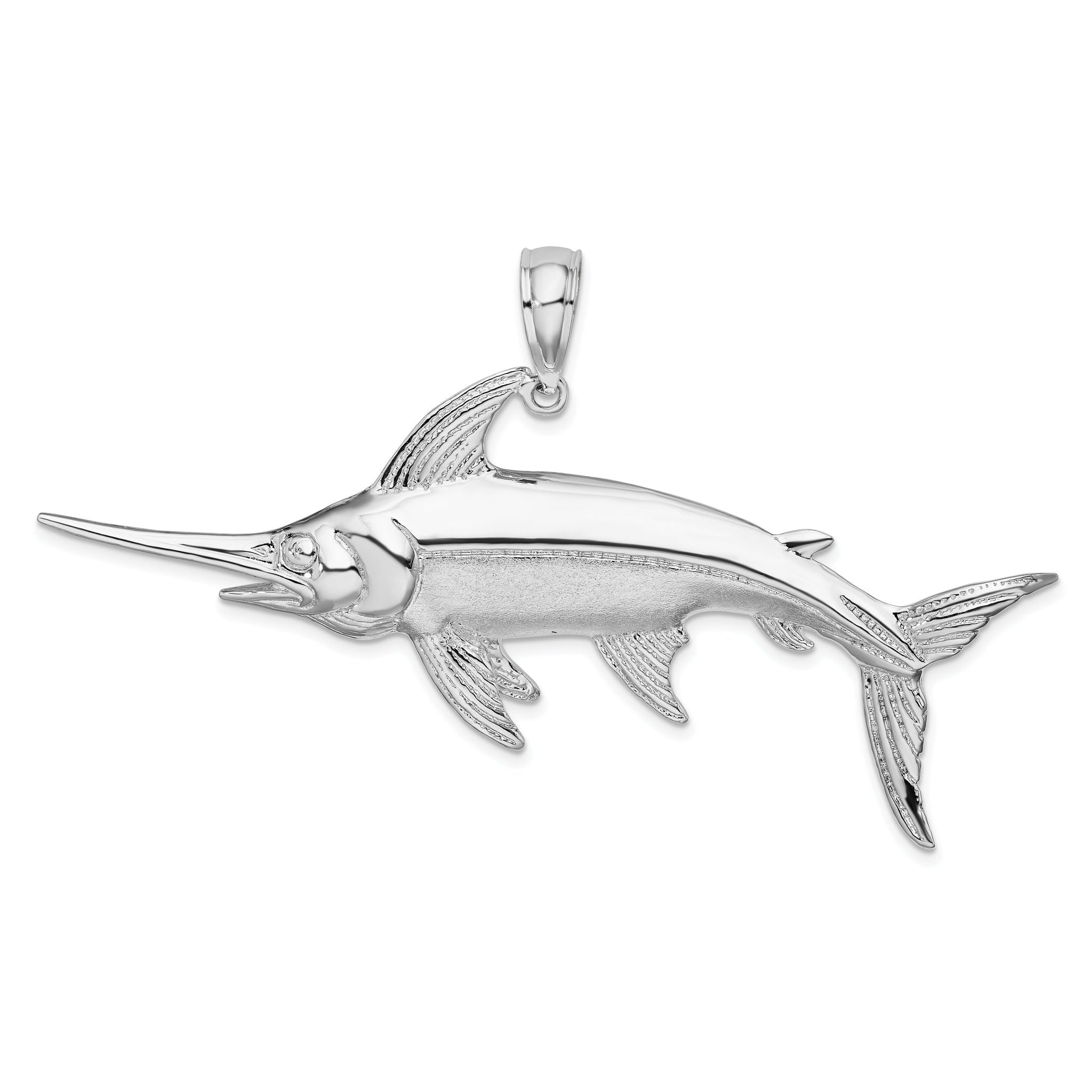 De-Ani Sterling Silver Rhodium-Plated Polished and Satin Swordfish Pendant Main image