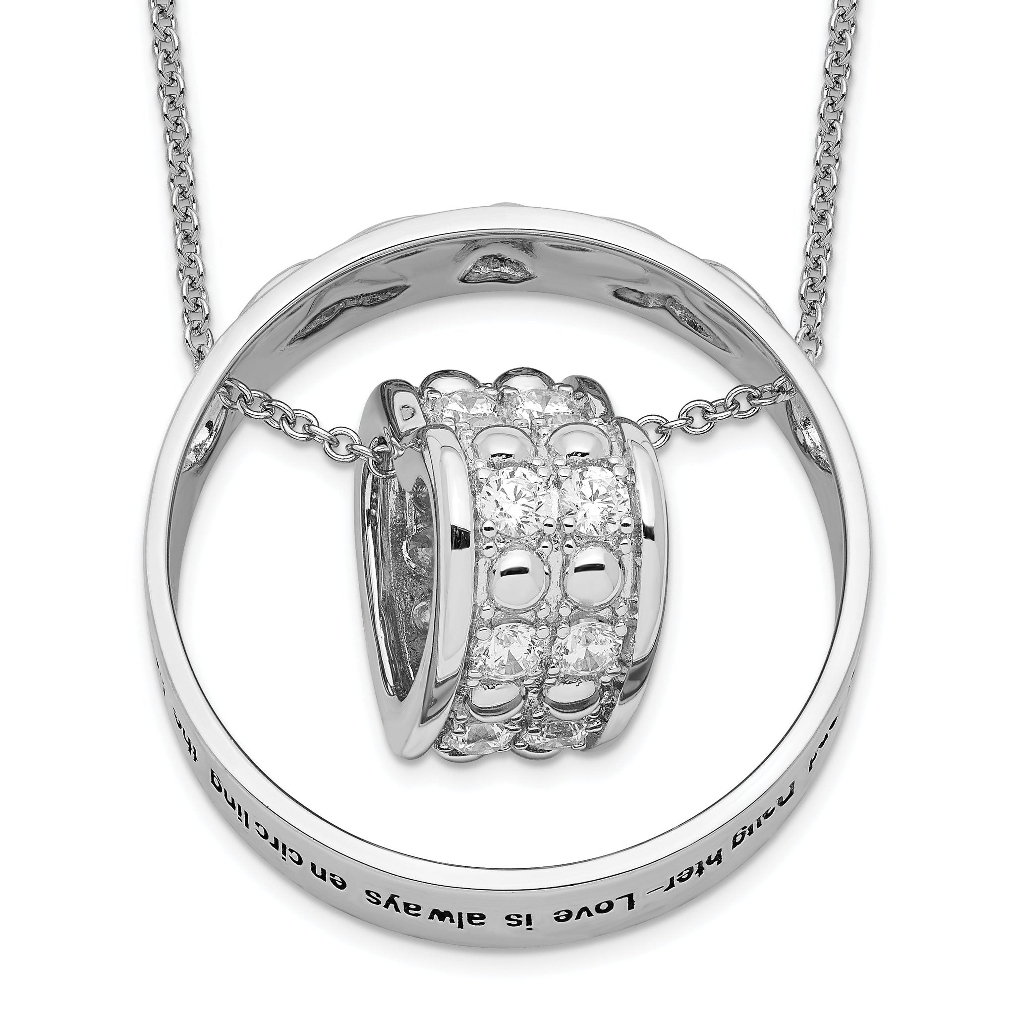 Sentimental Expressions Sterling Silver Rhodium-plated CZ Antiqued Mother and Daughter 18 Inch Necklace Main image