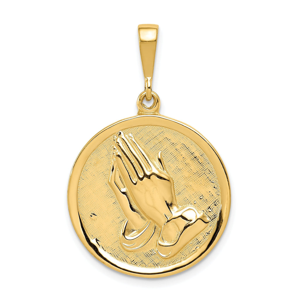 14K Gold Unisex Reversible Pendant with Praying Hands and Serenity Prayer