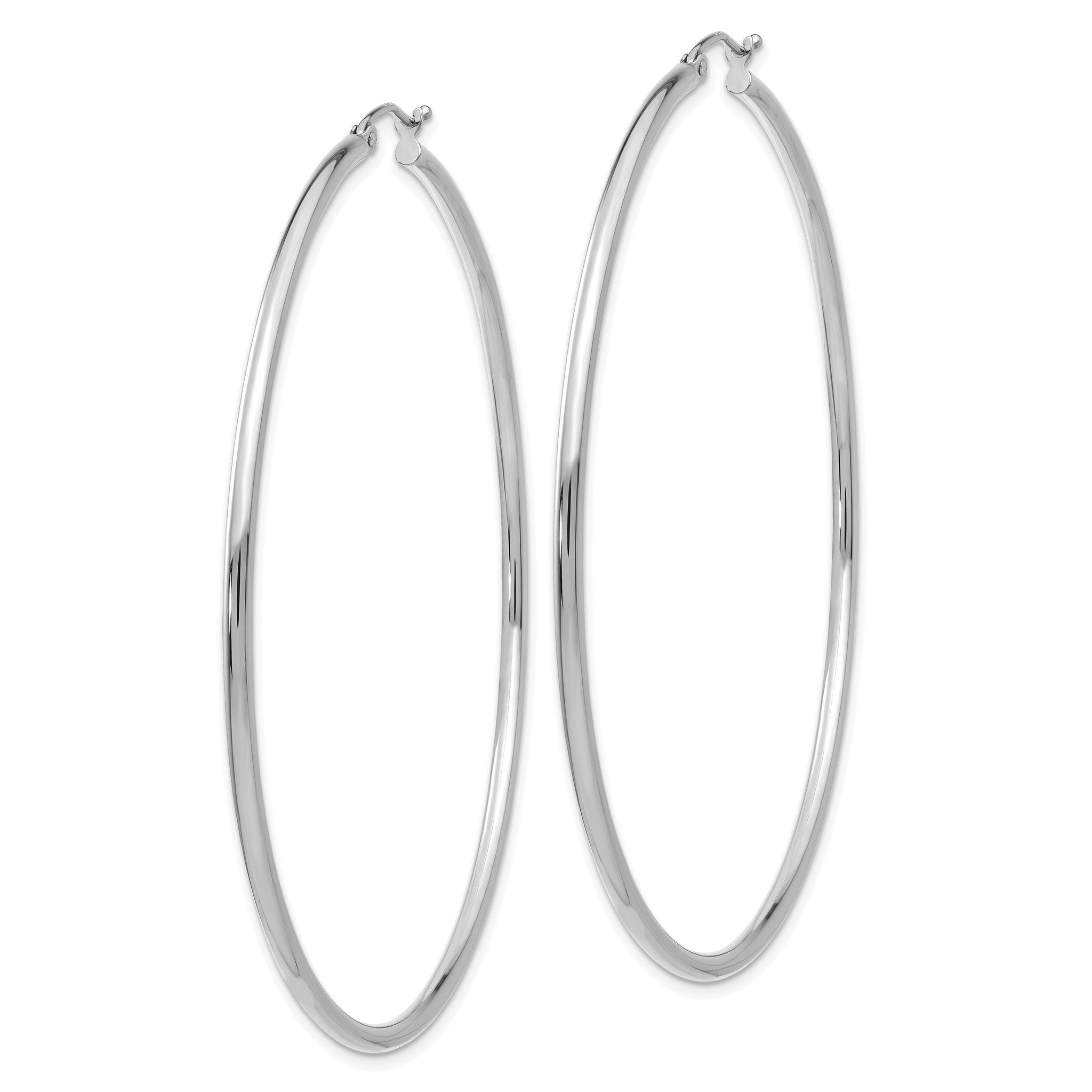 14K White Gold Polished Hoop Earrings with Rhodium Plating