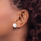 10k White Gold 11-12mm White Button Freshwater Cultured Pearl Stud Post Earrings