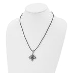 Chisel Stainless Steel Antiqued and Polished Fleur de lis Pendant on a 20 inch Leather Cord Necklace