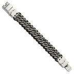 Stainless Steel Polished Black Leather Bracelet for Men