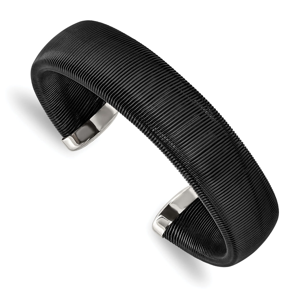 Stainless Steel Polished Black IP-plated Wire 18mm Cuff Bangle Bracelet