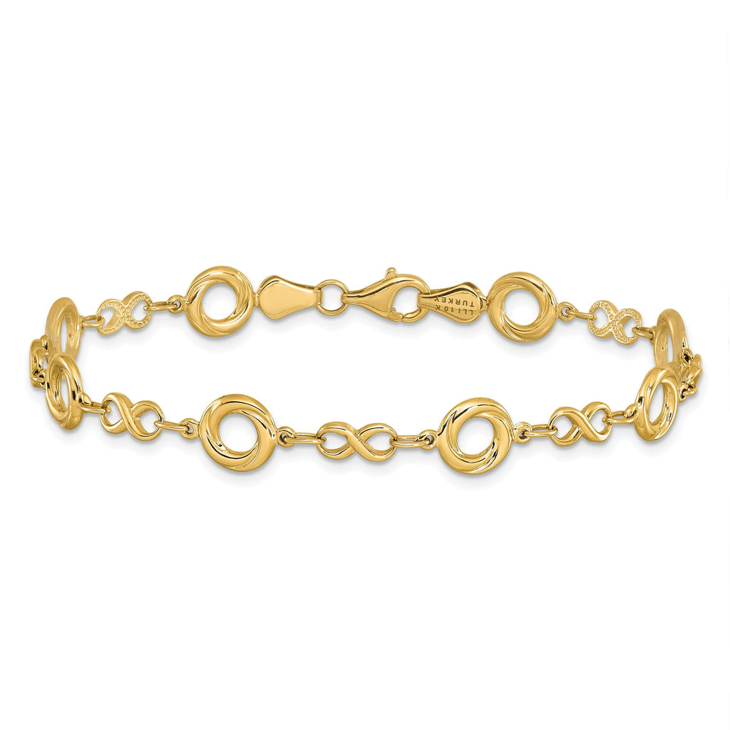 10K Polished Textured Infinity Link Bracelet