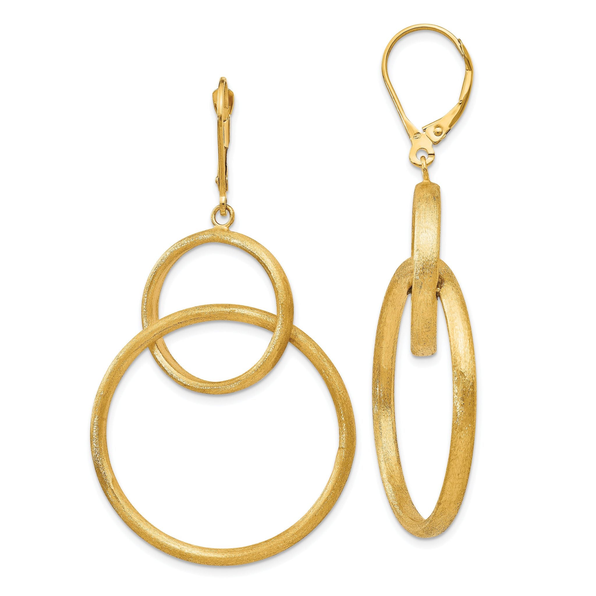 14K Gold Scratch Finish Leverback Dangle Earrings with Polished & Brushed Design Main image