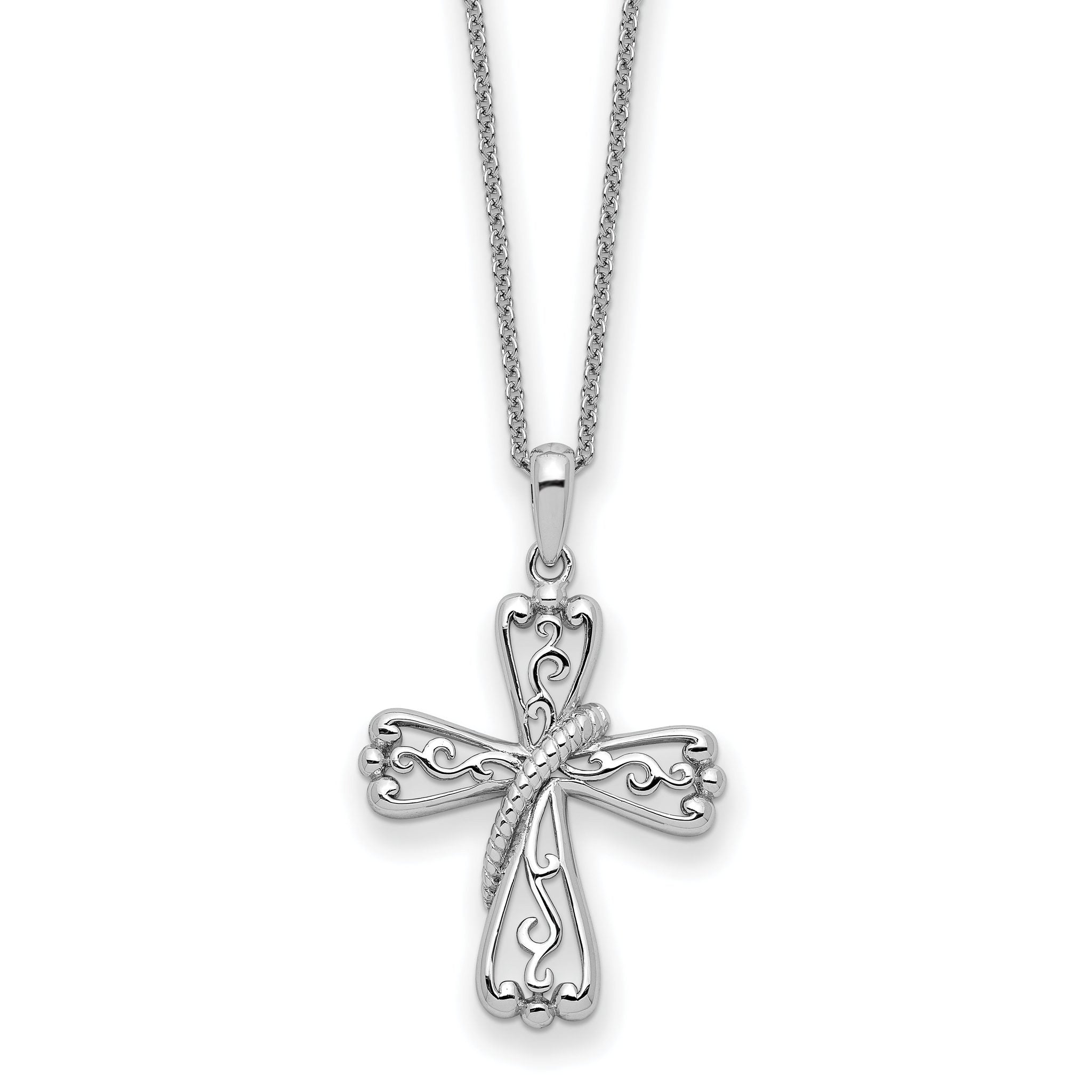 Sentimental Expressions Sterling Silver Rhodium-Rhodium-Plated Love Never Fails Cross 22in Necklace Main image