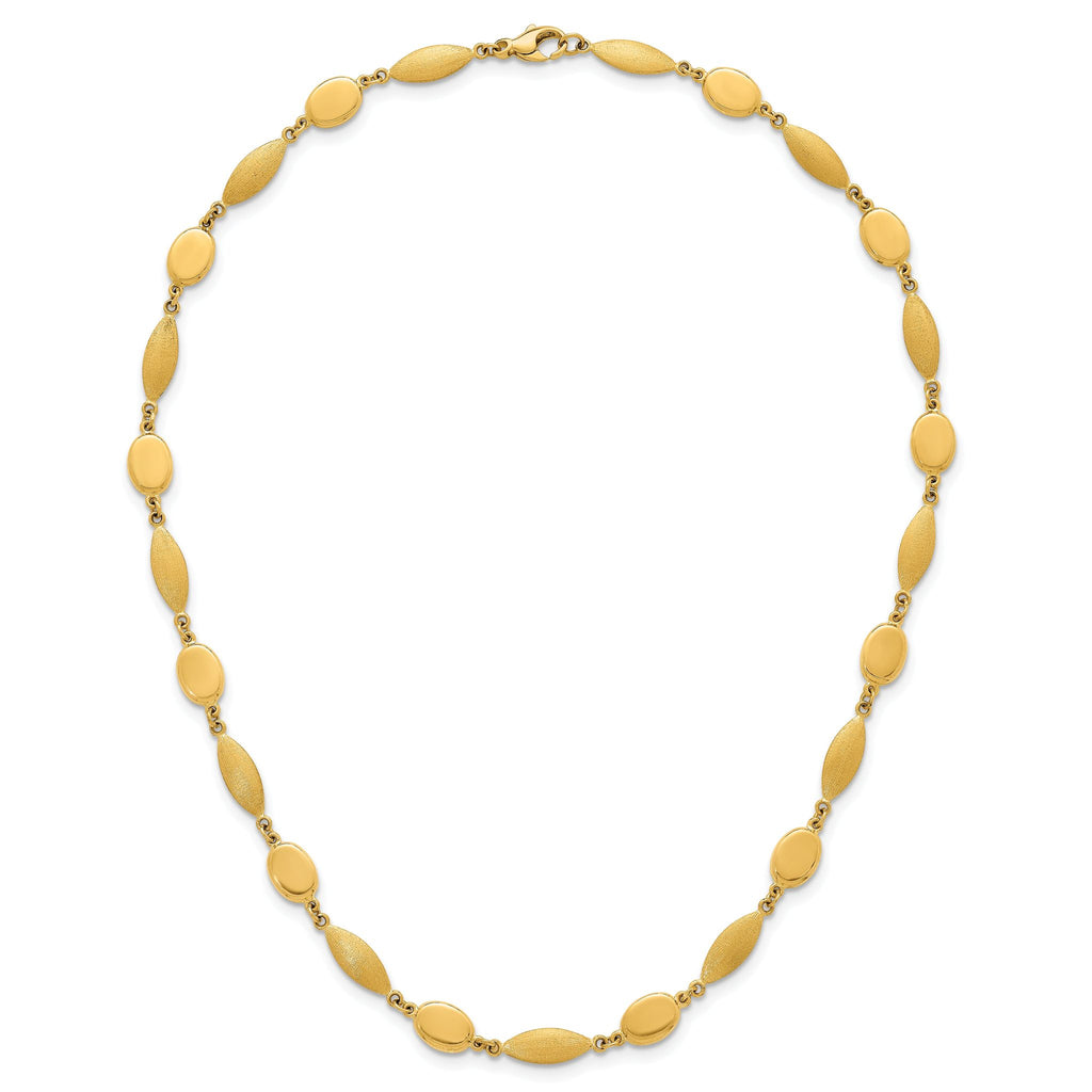 14k Polished And Brushed 7.5mm Fancy Oval and Round Link 18 inch Necklace