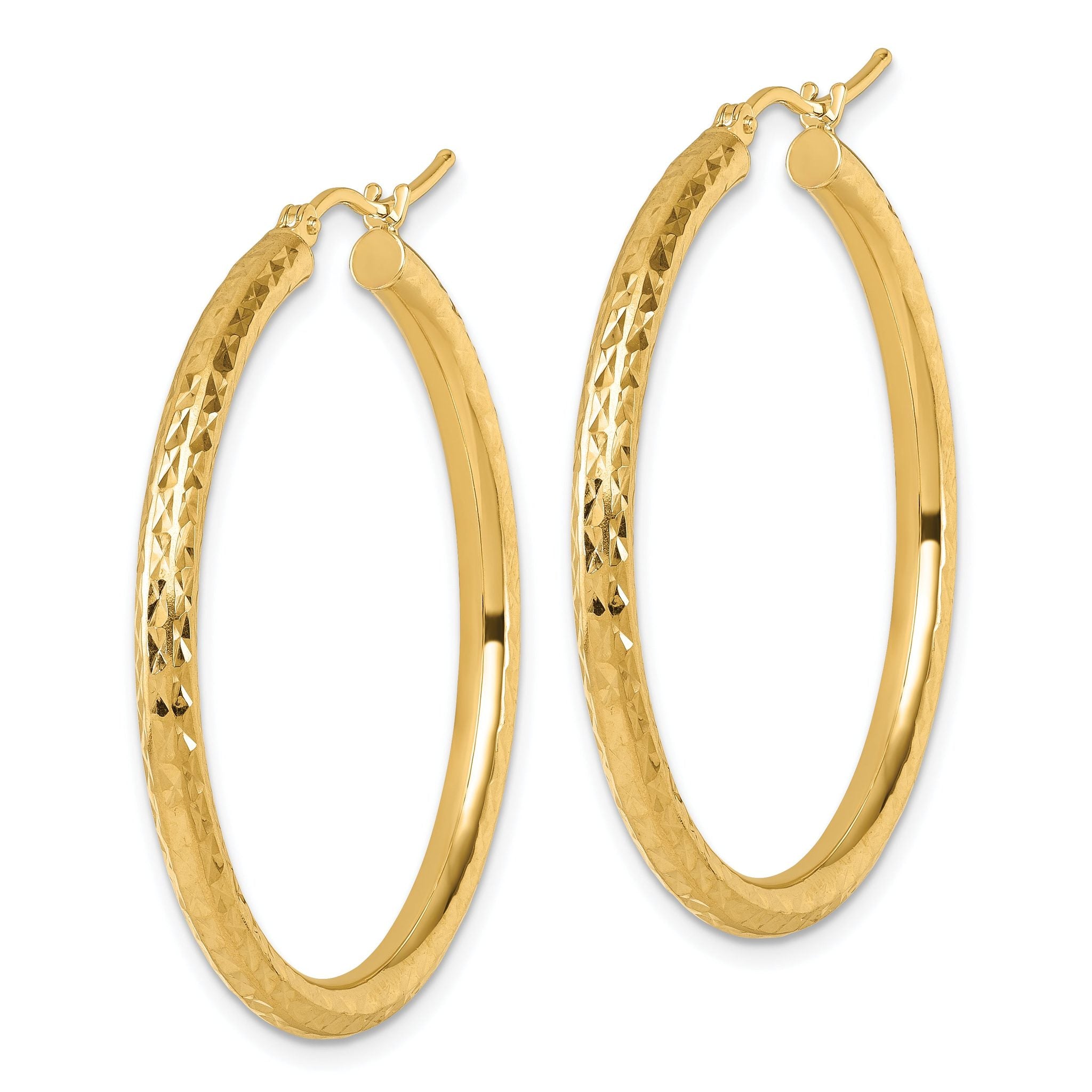 14k Diamond-cut 3mm Round Hoop Earrings Secondary image