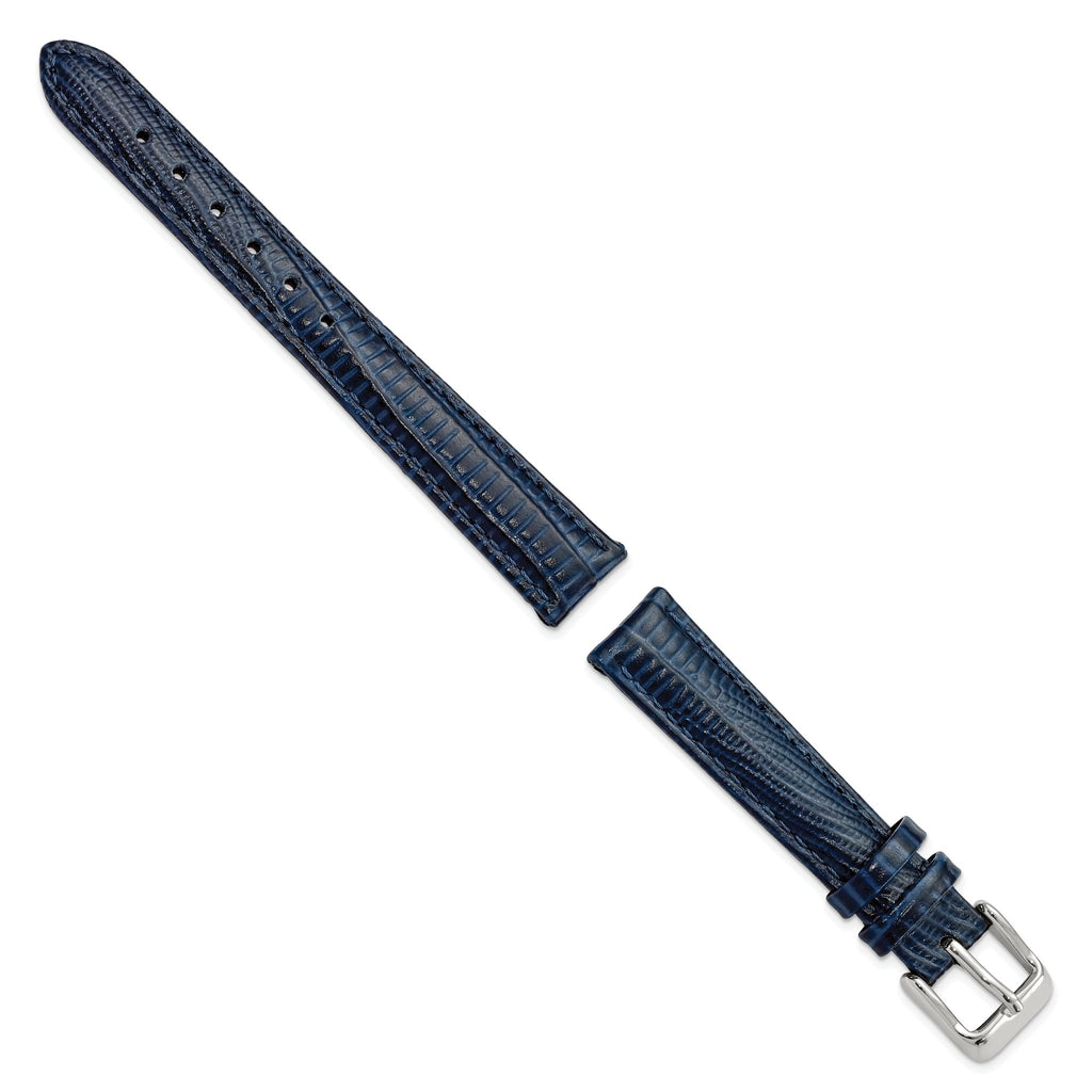 Navy Teju Lizard Grain Leather Watch Band, 14mm
