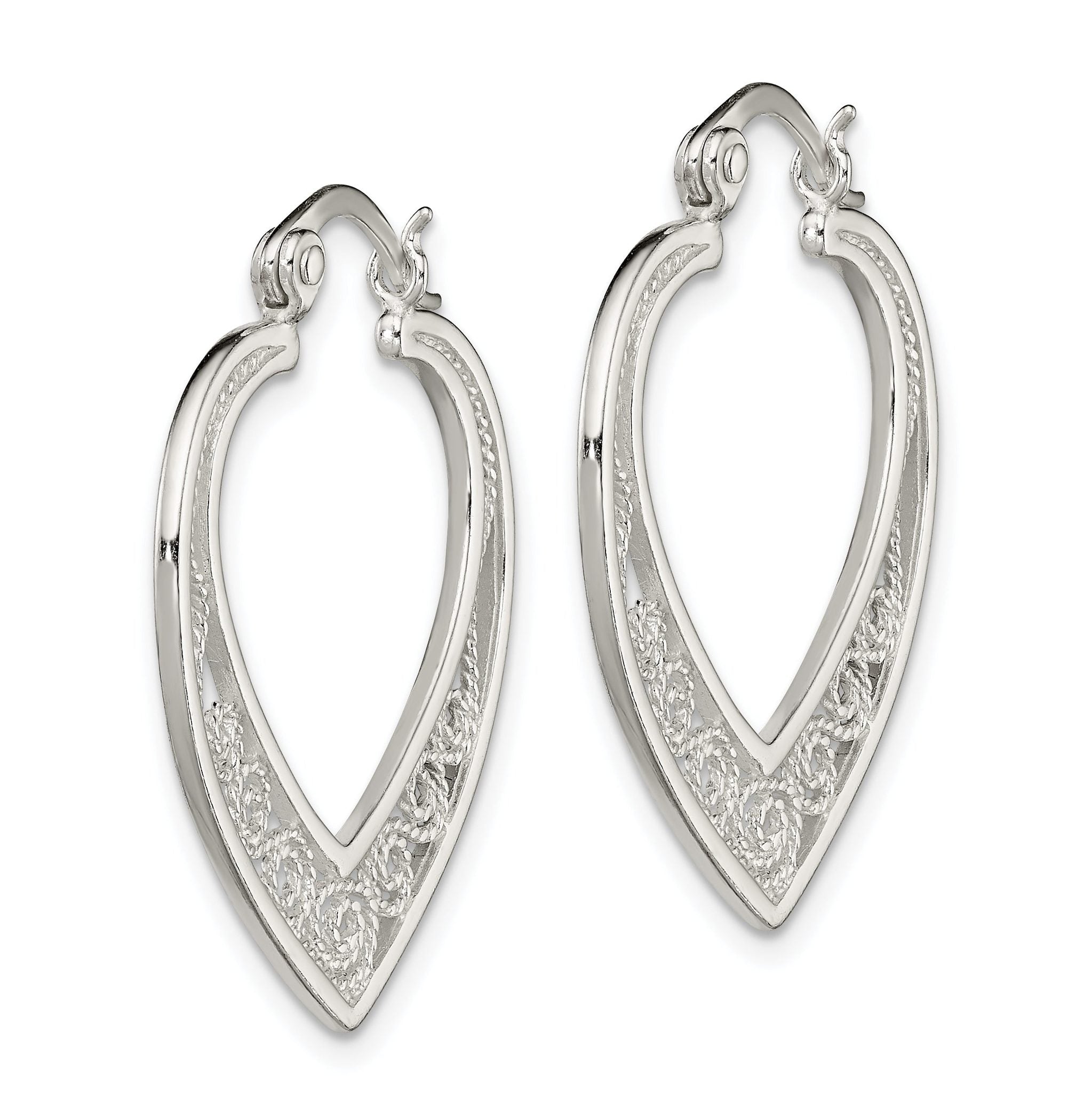 Sterling Silver Filigree Heart Hoop Earrings, Polished & Anti-Tarnish Finish Secondary image
