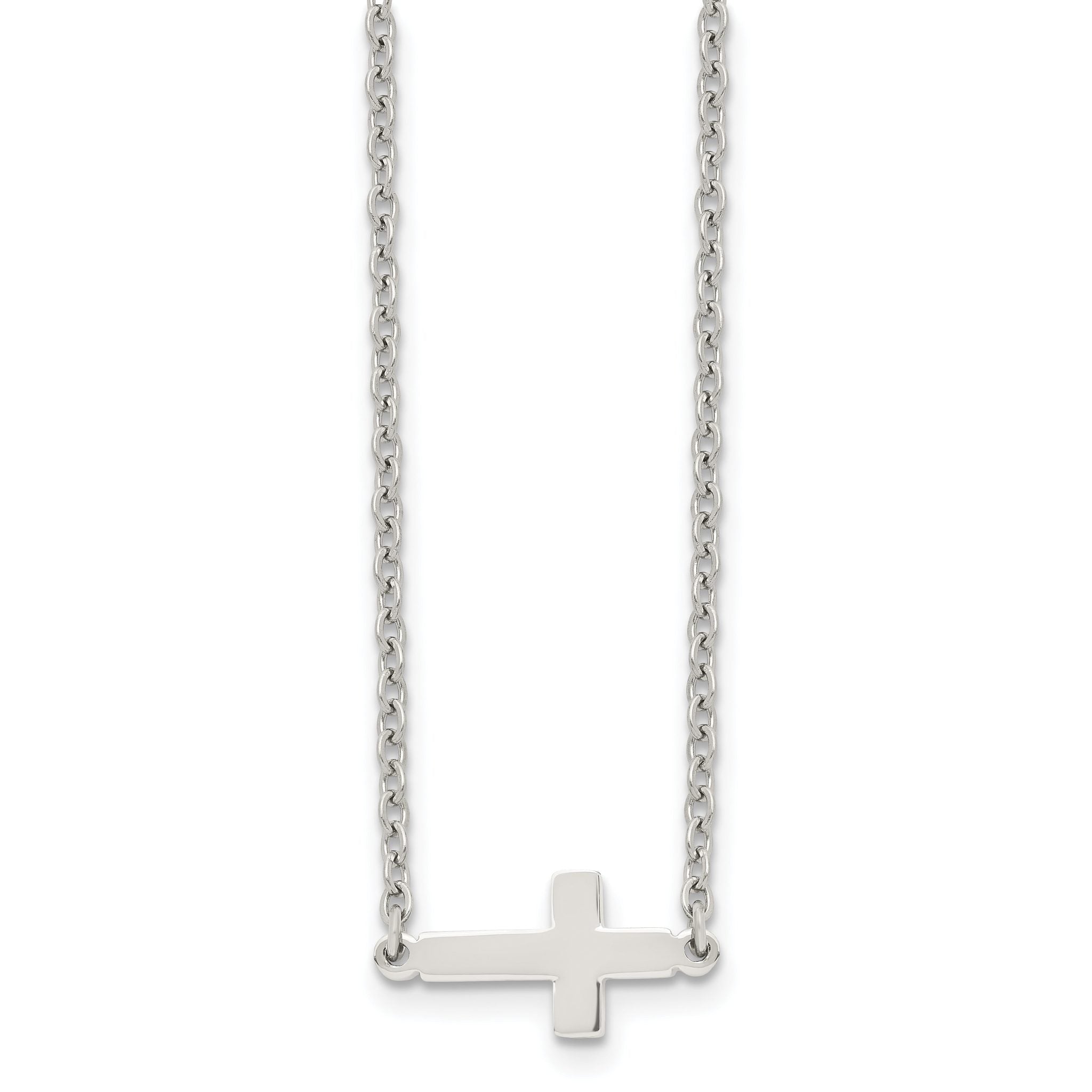 Sophia Jewelers Polished Stainless Steel Unisex Sideways Cross Necklace Main image