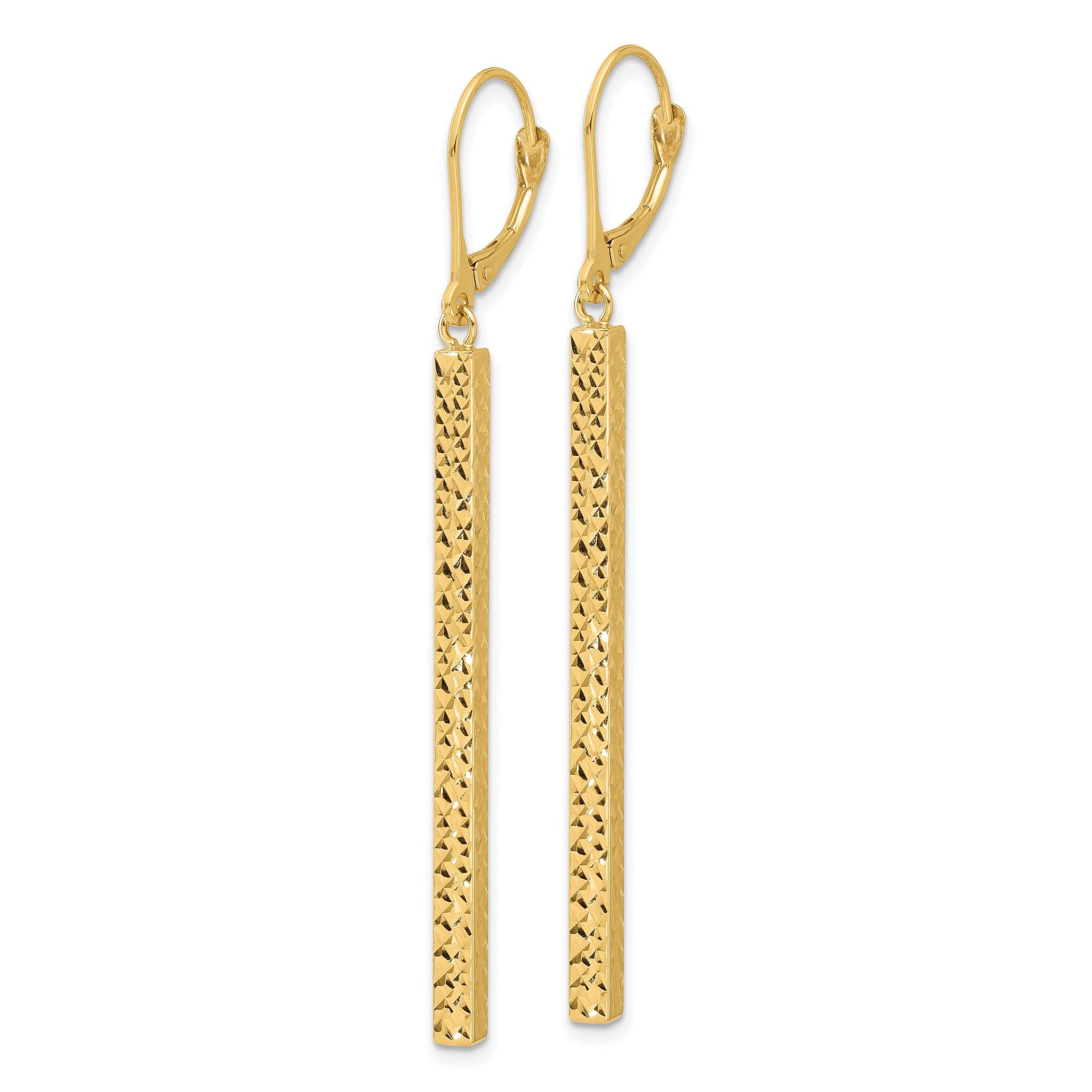 14K Polished and Diamond-cut Bar Dangle Leverback Earrings Secondary image