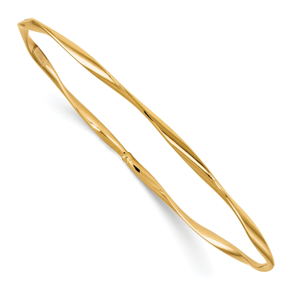 14K Gold Polished Twisted Bangle with Slip-On Design