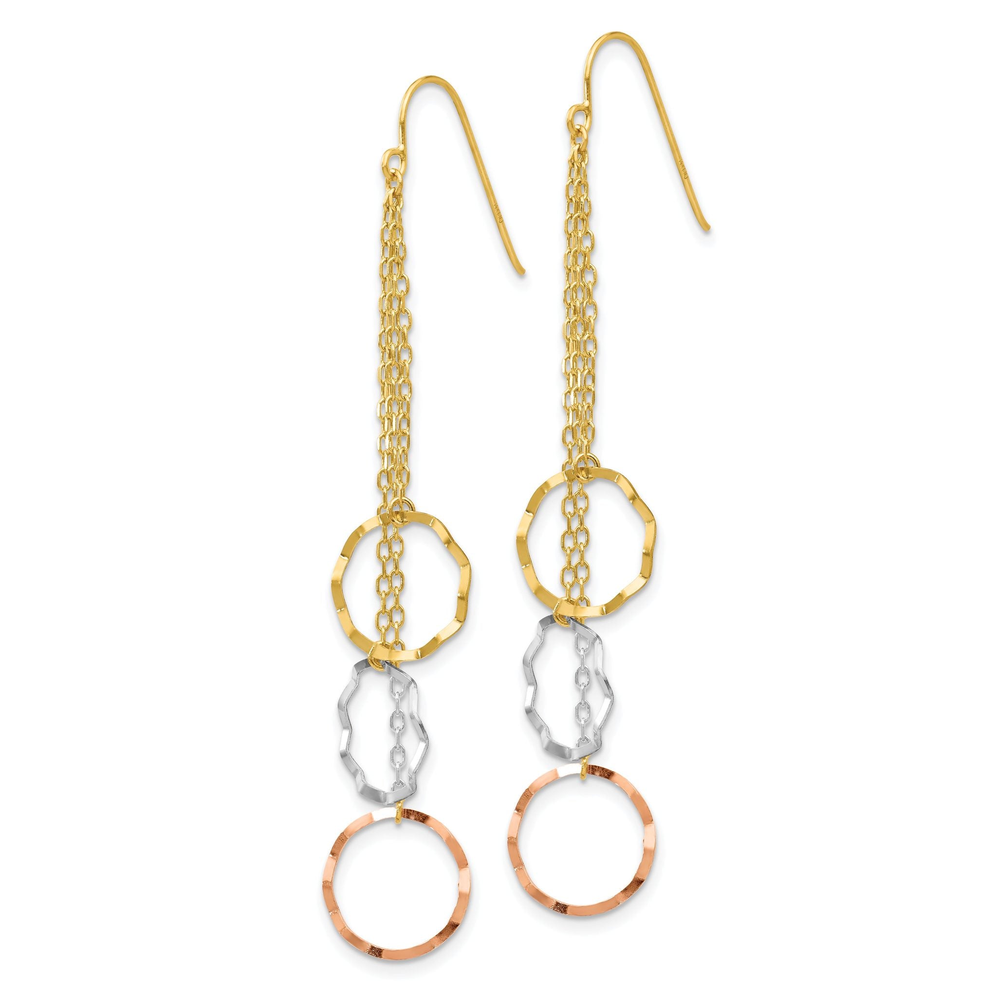 14K Tri-Color Faceted Circle Earrings Secondary image