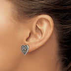 Stainless Steel Polished & Antiqued Heart Textured Button Earrings for Women